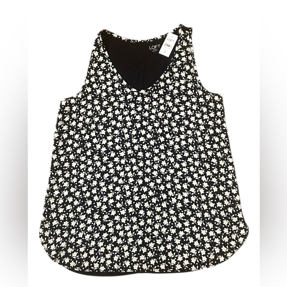 🆕 LOFT Outlet Sleeveless Floral Black and White Top Women’s Size Small